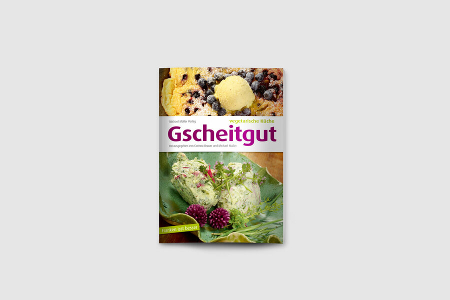 Titel der Broschüre mit Bildern von vegetarischen Gerichten. 